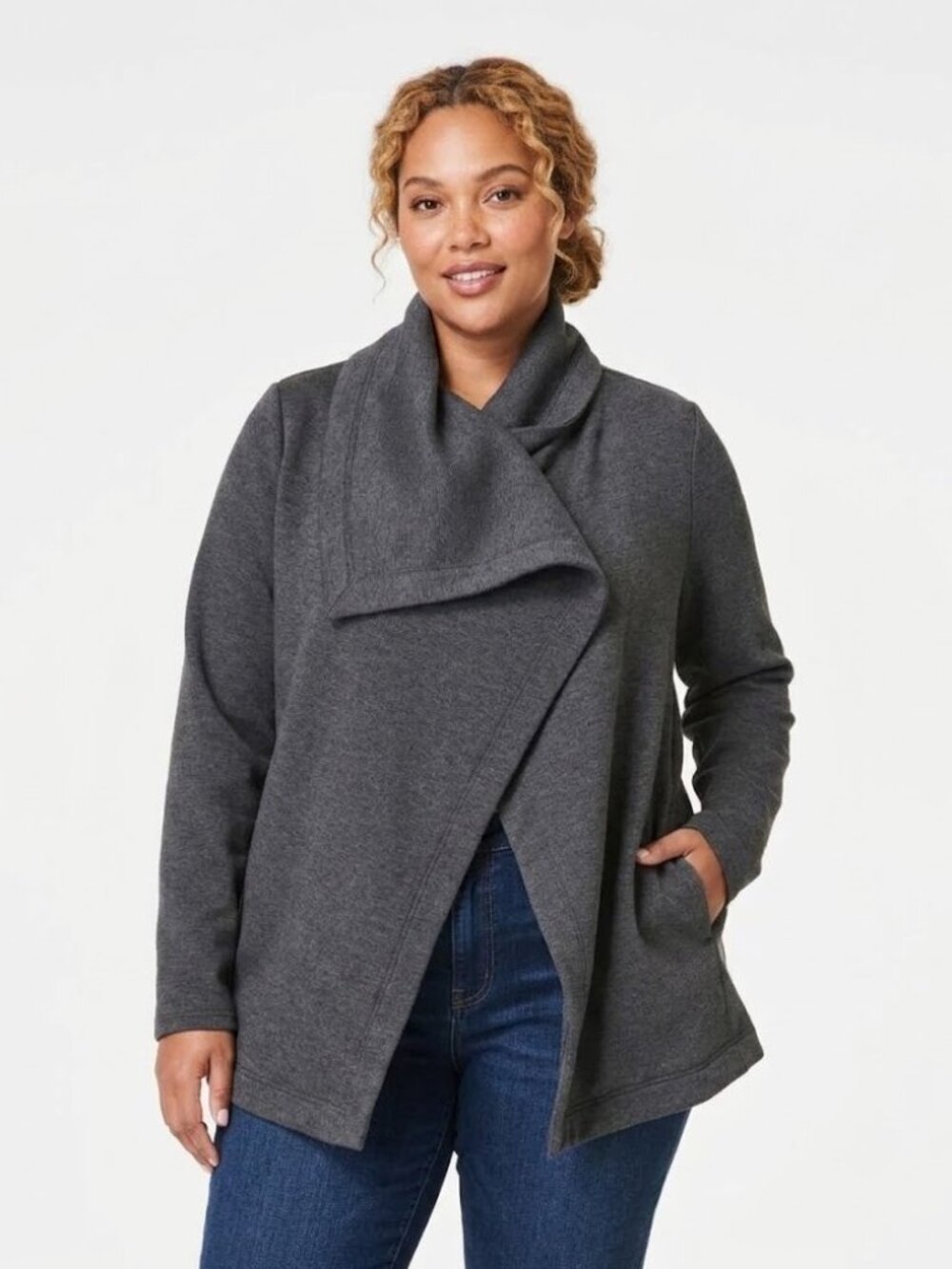 NWT Spanx AirEssentials Drape Front Cardi in Dark Grey Heather Wrap Cardigan 2X